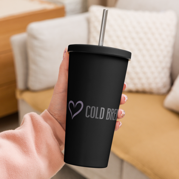 Black insulated cold brew tumbler with straw and 